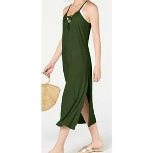 650 Miken FOUR LEAF soft stretch knit Lace-up Swim Cover-up Dress GREEN sz S $34